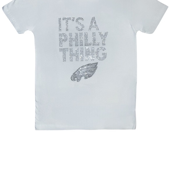 White T-Shirt with Silver Text - Picture 1 of 2
